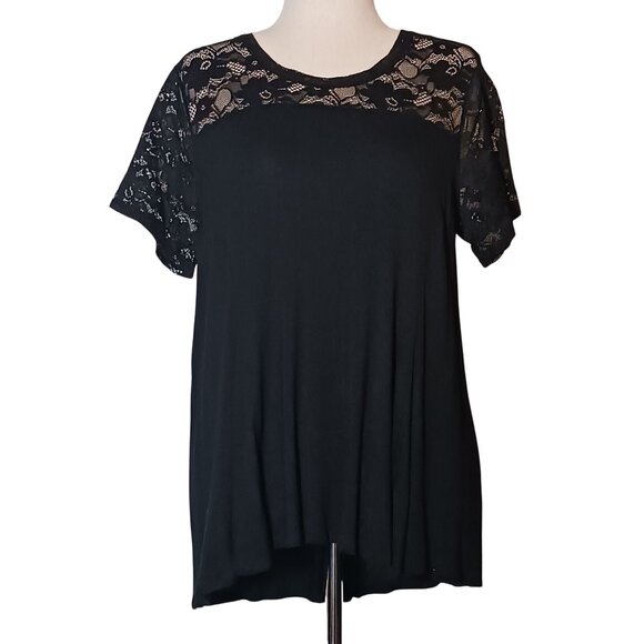 Apt. 9 Lace Inset Black Short Sleeve A-Line Tunic Top Size XL‎ - Picture 1 of 12